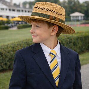 Scala Kids Straw Fedora Wide Brim Vented Band Natural Tan